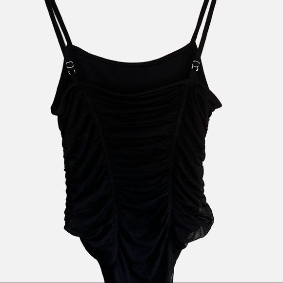 Soft Stretch Jersey Knit Shirred Bodysuit in Black Size M - Picture 6 of 9